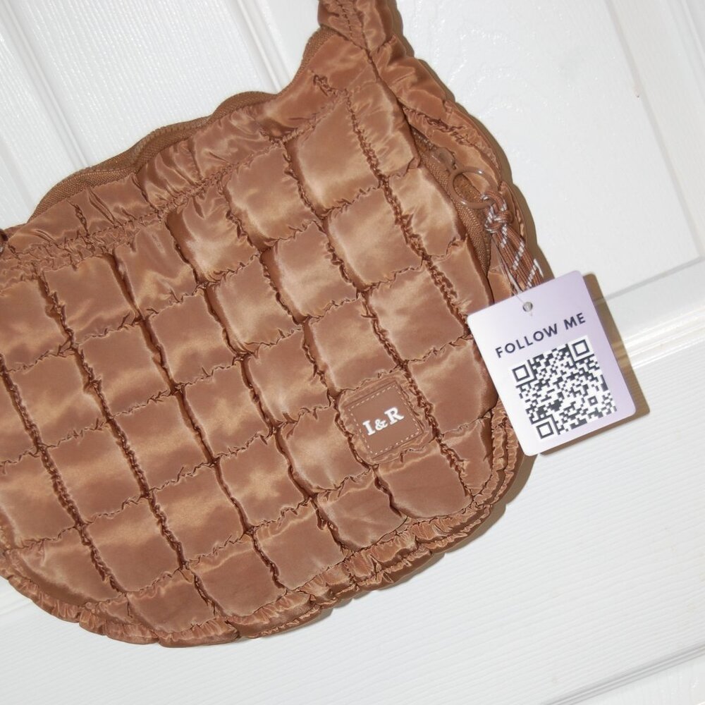 IRIS and Rainbow Brown Puffy Quilted Shoulder Bag NWT - Picture 10 of 11